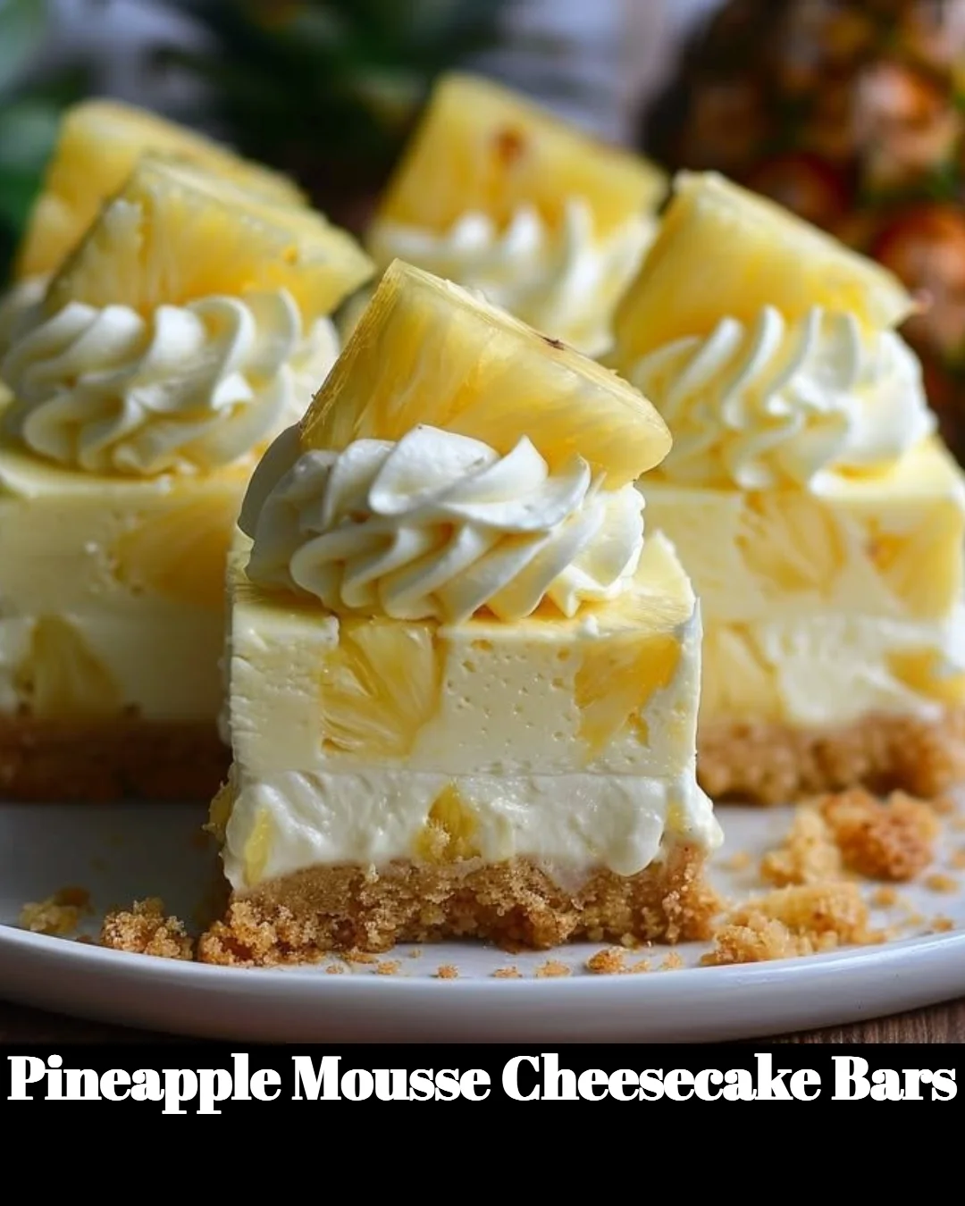 Delicious Pineapple Mousse Cheesecake Bars with a tropical flavor