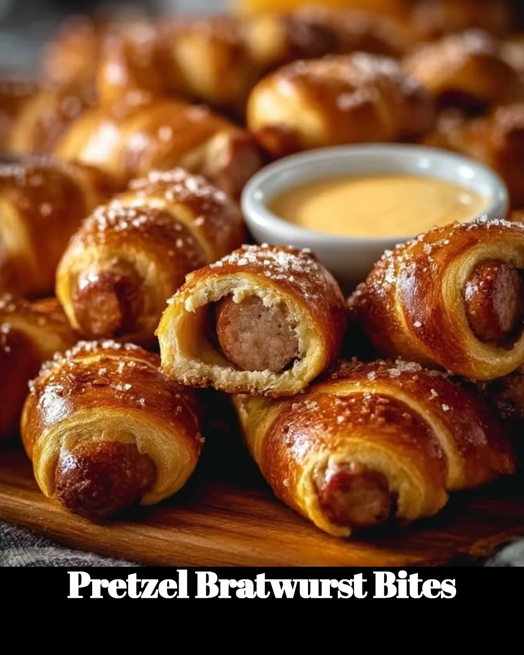 Delicious pretzel bratwurst bites served as a snack or appetizer