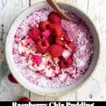 Delicious raspberry chia pudding garnished with fresh raspberries and mint