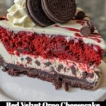 Delicious Red Velvet Oreo Cheesecake with creamy layers and Oreo topping