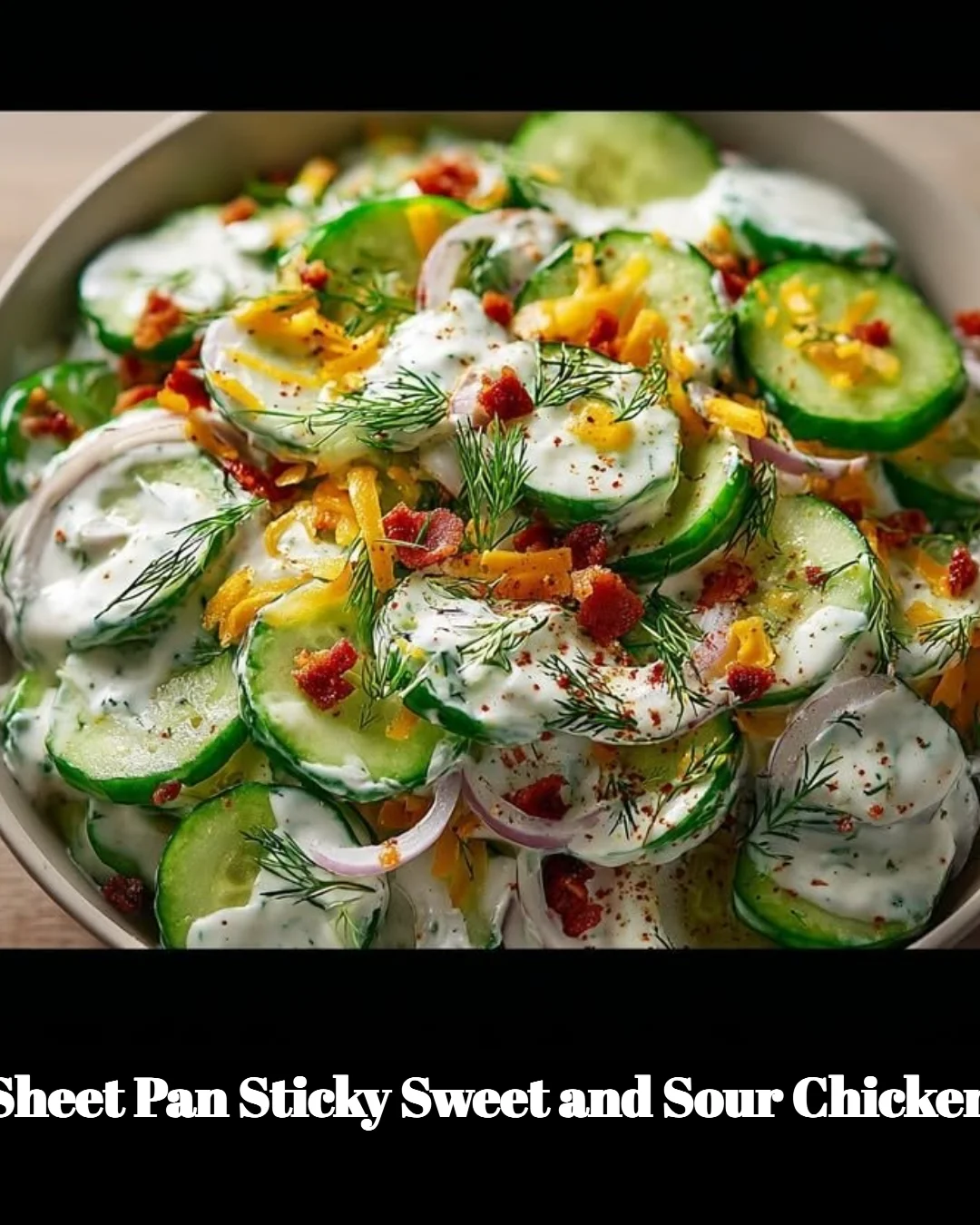 Sheet Pan Sticky Sweet and Sour Chicken ready to serve with colorful vegetables.