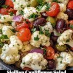 A fresh Sicilian Cauliflower Salad with colorful vegetables and herbs.