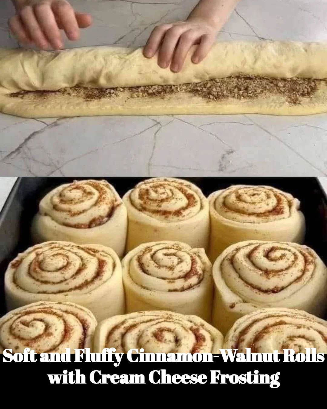 Delicious cinnamon-walnut rolls with cream cheese frosting on a plate
