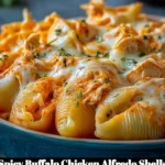 Spicy Buffalo Chicken Alfredo Shells topped with fresh herbs and cheese