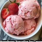 Delicious strawberry ice cream topped with fresh strawberries in a bowl