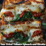 Sun-Dried Tomato Spinach and Ricotta Grilled Cheese sandwich on a plate
