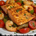 Cajun Salmon and Shrimp Delight served with vegetables and spice seasoning