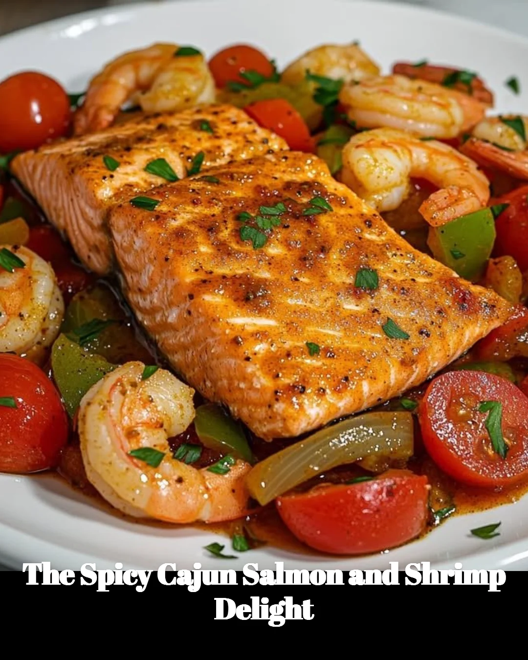 Cajun Salmon and Shrimp Delight served with vegetables and spice seasoning