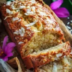 Delicious Tropical Banana Pineapple Bread with Coconut and Nuts served on a plate.