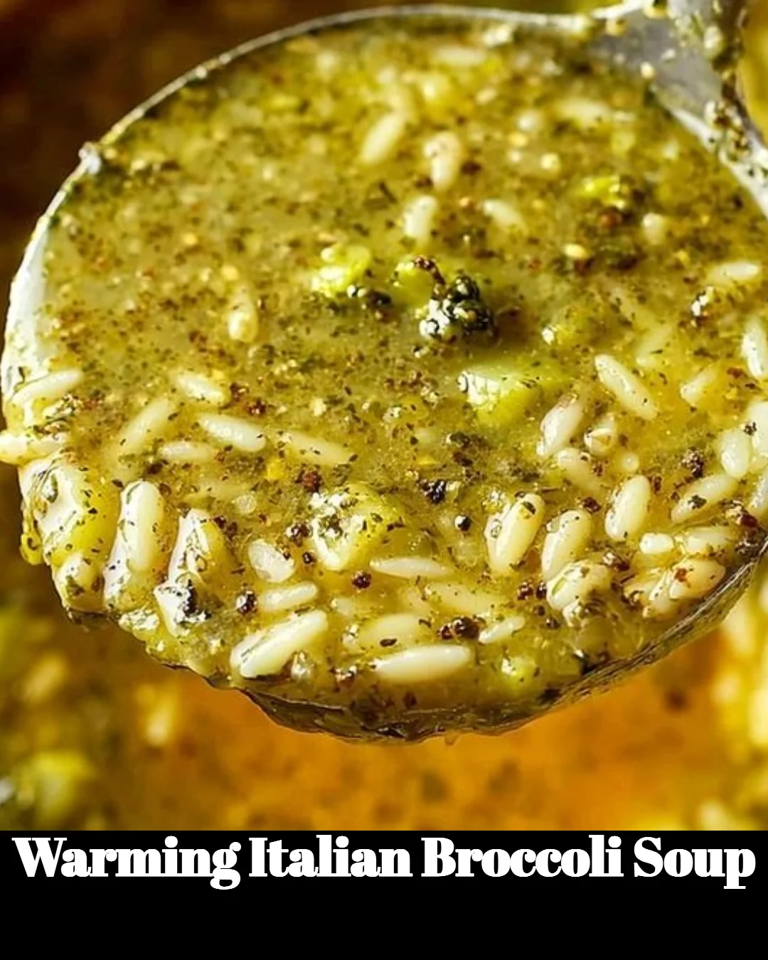 Bowl of warming Italian Broccoli Soup garnished with fresh herbs
