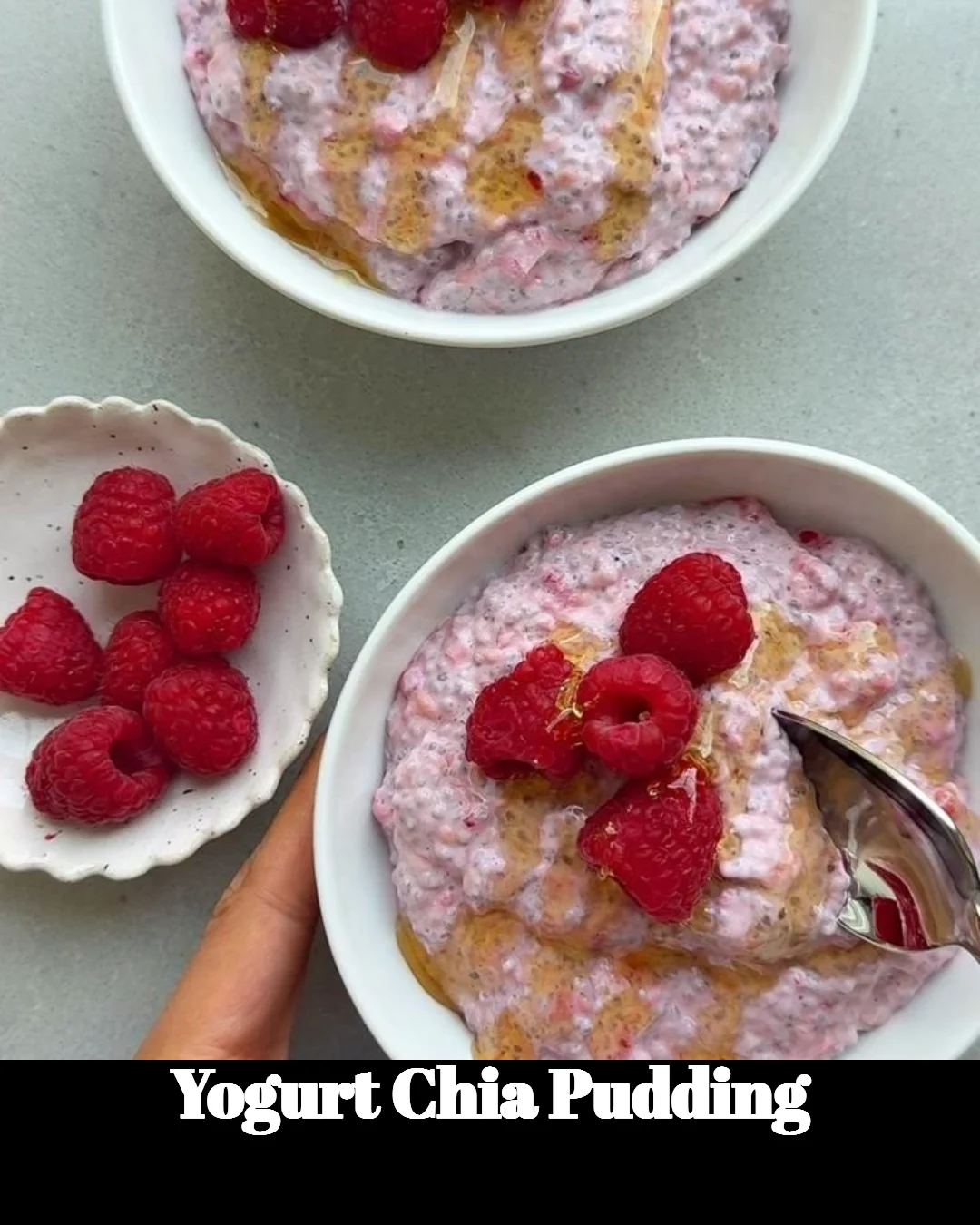 Delicious yogurt chia pudding topped with fresh fruits and nuts
