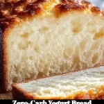 Slice of zero-carb yogurt bread on a wooden cutting board