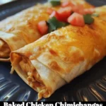 Delicious baked chicken chimichangas served with salsa and guacamole