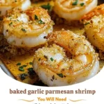Baked Garlic Parmesan Crusted Shrimp plated with herbs and lemon