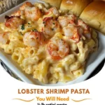 Delicious baked lobster and shrimp mac and cheese topped with crispy breadcrumbs