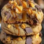Delicious Butterfinger Caramel Crunch Cookies with caramel and crunchy toppings