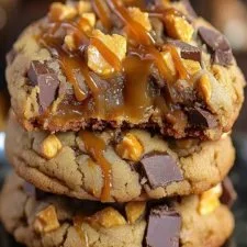 Delicious Butterfinger Caramel Crunch Cookies with caramel and crunchy toppings