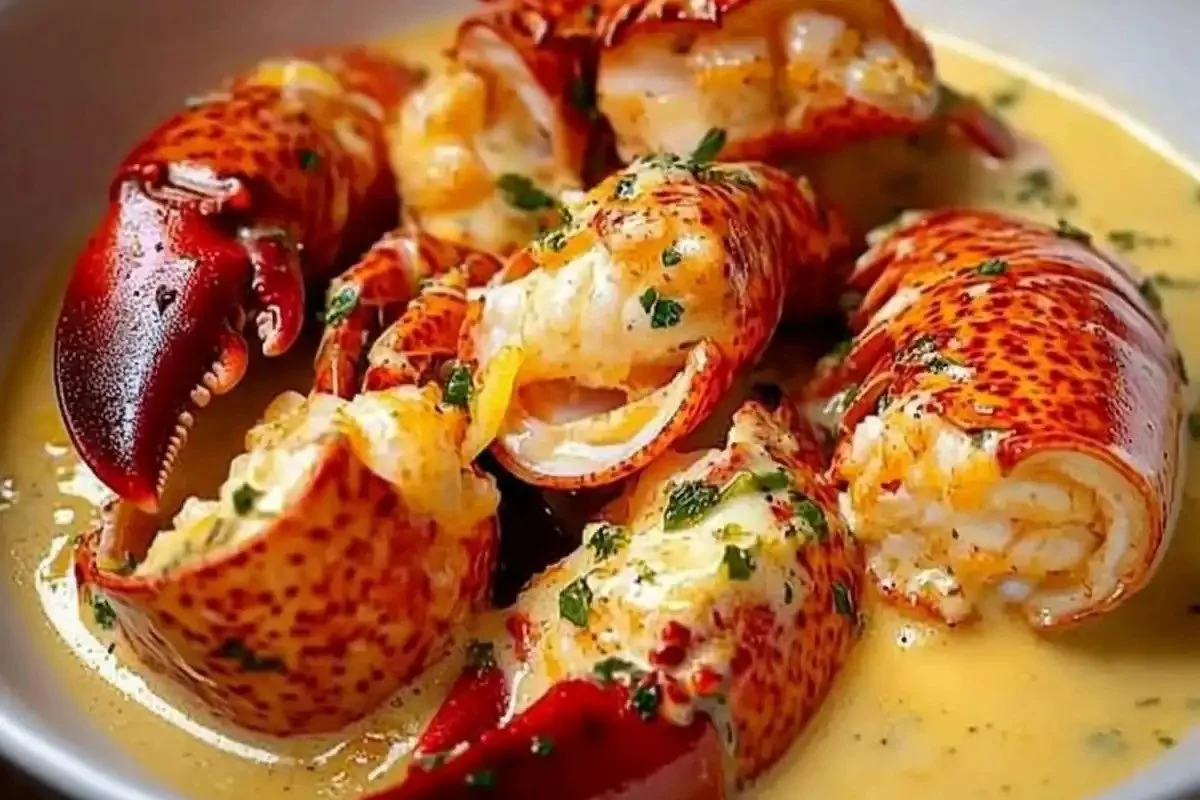 Delicious buttery lobster lemon sauce served over fresh seafood