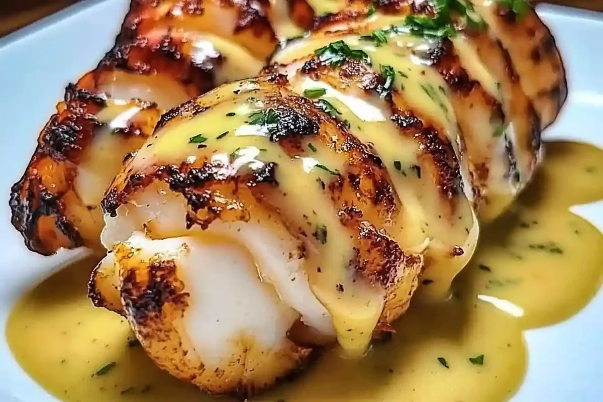 Delicious buttery lobster tails served with lemon and herbs