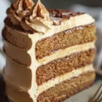 Delicious slice of Caramel Coffee Buttercream Cake with creamy frosting