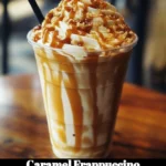 Delicious Caramel Frappuccino topped with whipped cream and caramel drizzle