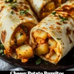 Delicious cheesy potato burritos with fresh toppings served on a plate