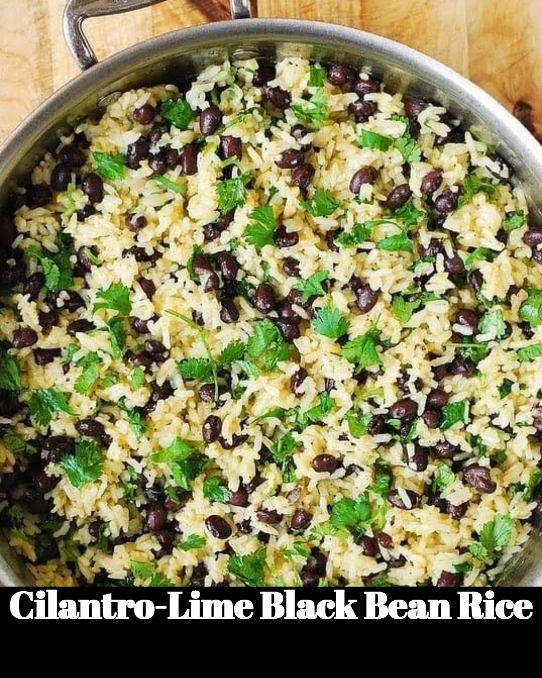 Bowl of Cilantro-Lime Black Bean Rice garnished with fresh cilantro.