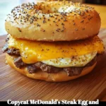 Delicious homemade Steak Egg and Cheese Bagel inspired by McDonald's