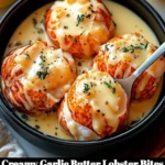 Delicious creamy garlic butter lobster bites served on a platter