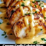 Delicious creamy garlic lobster bites served on a plate