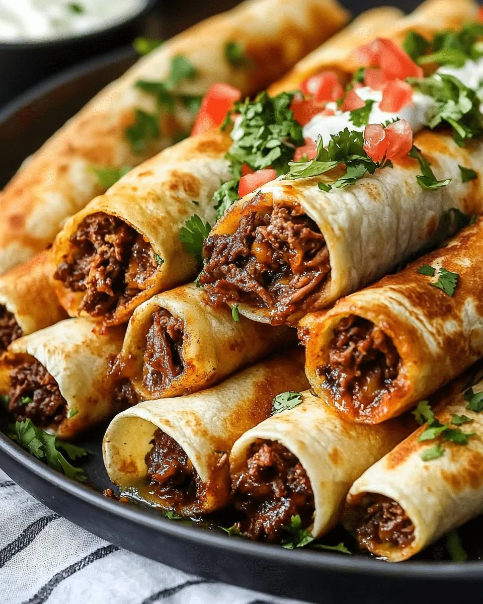 Crispy beef taquitos served with salsa and guacamole