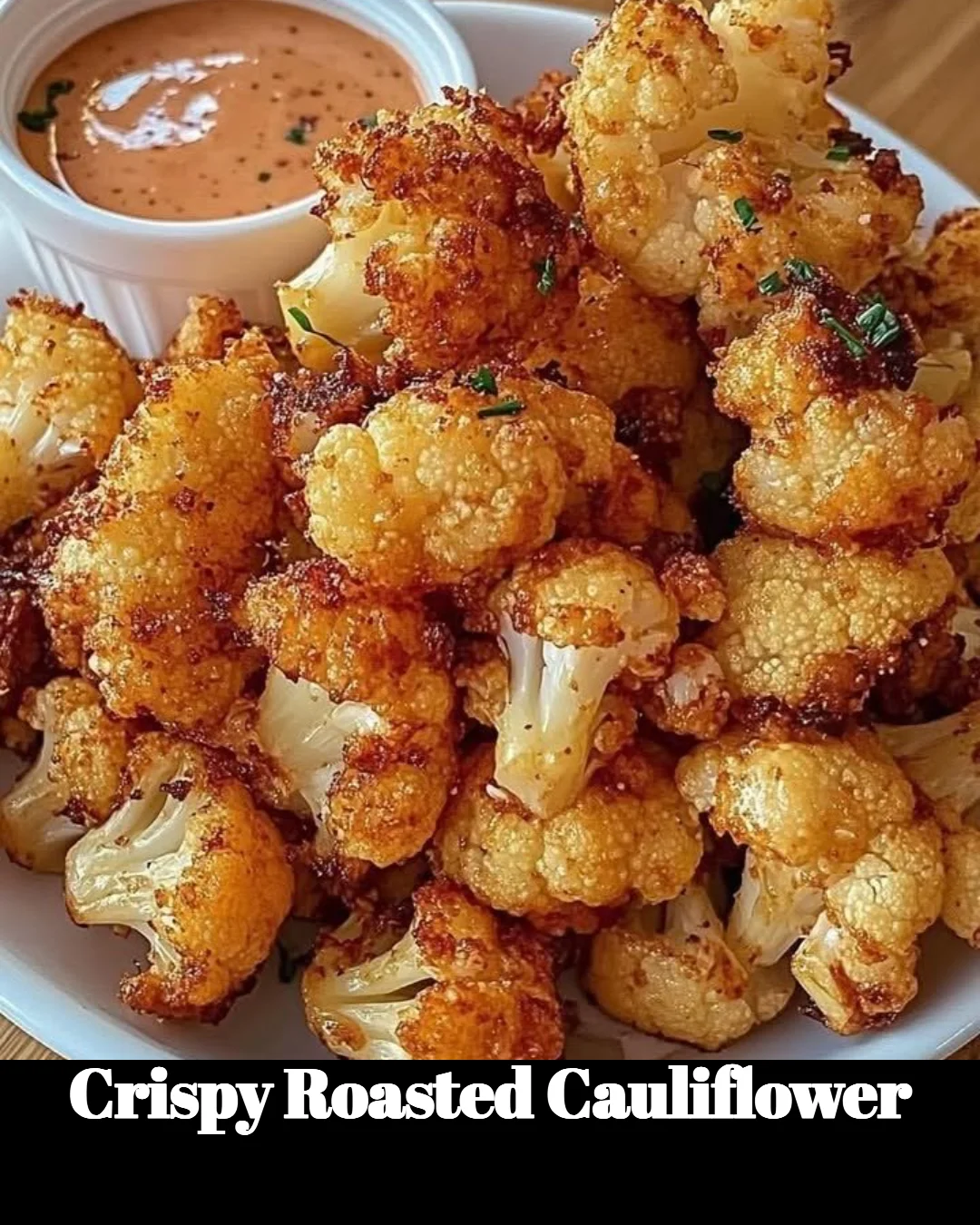 Crispy roasted cauliflower served on a plate garnished with herbs.