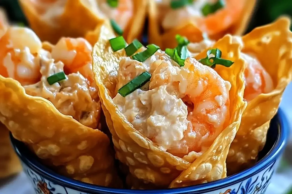 Delicious crispy shrimp wonton cones served as appetizers