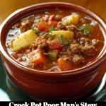 A bowl of Crock Pot Poor Man's Stew filled with vegetables and meat
