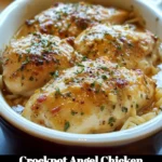Crockpot Angel Chicken served with herbs and spices in a cozy setting