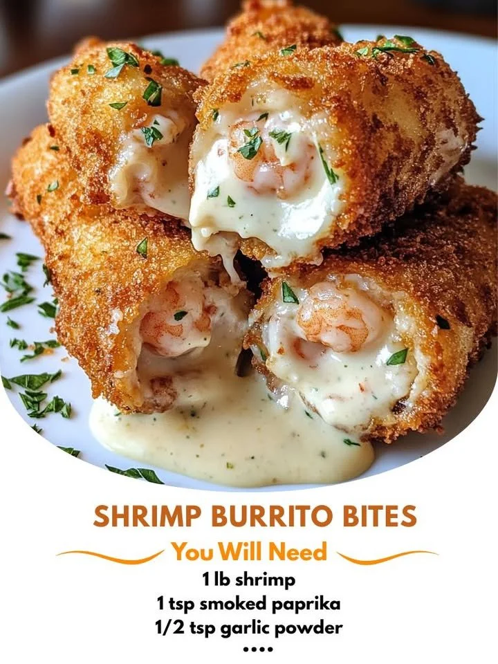 Deep-Fried Shrimp Alfredo Burrito Bites served on a plate