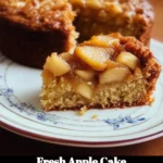 Fresh apple cake with spices and apple slices on a wooden table