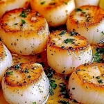 Delicious Garlic Butter Scallops cooked in an air fryer, garnished and ready to serve.