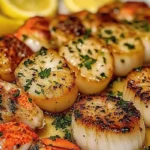 Delicious Garlic Butter Lobster with Scallops served in a gourmet style