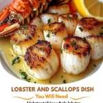 Garlic butter lobster and scallops served elegantly on a plate