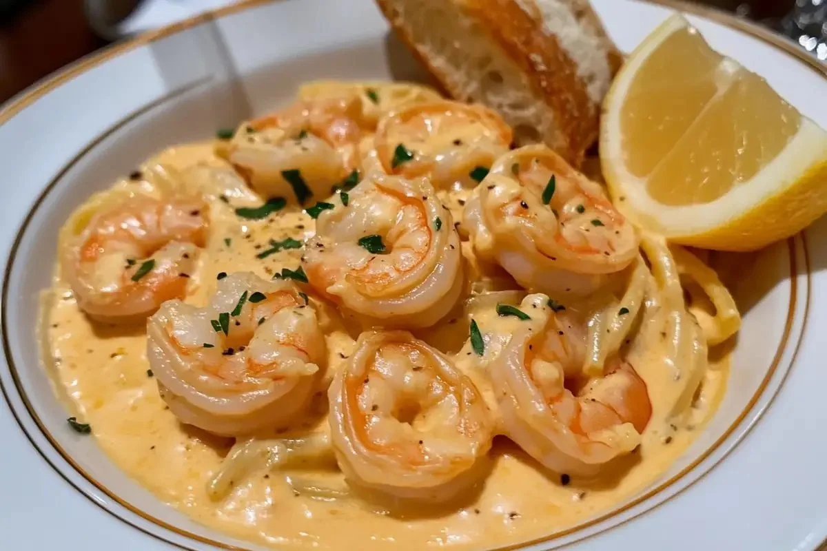 Delicious Garlic Butter Shrimp Pasta served in a bowl with herbs and parmesan.