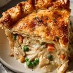 Delicious golden chicken pot pie with flaky crust and hearty filling
