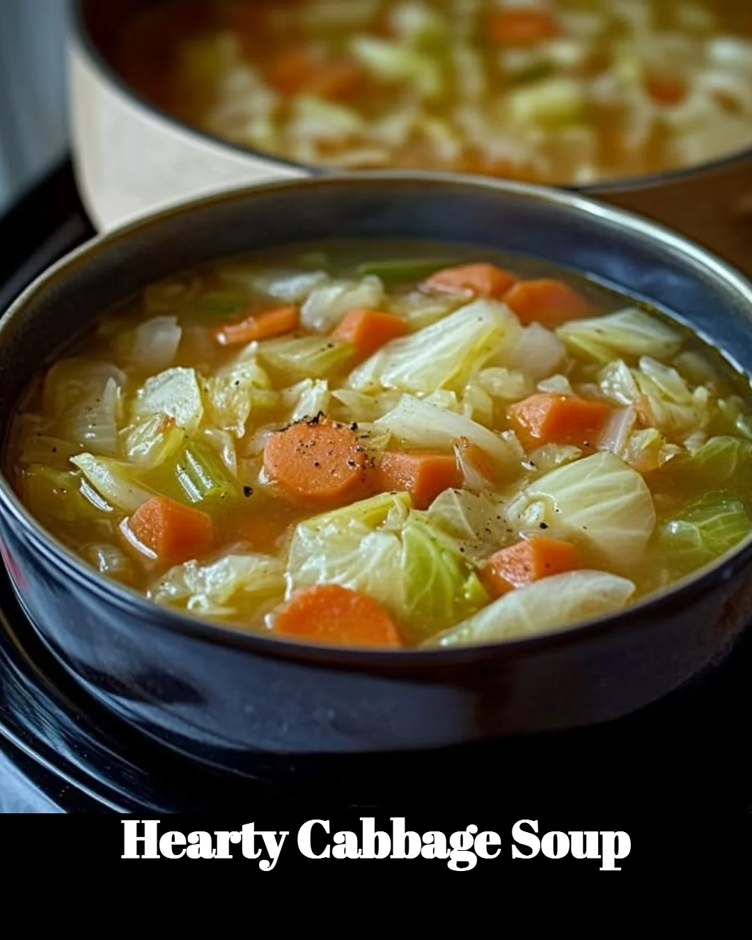 Bowl of hearty cabbage soup with fresh vegetables and herbs