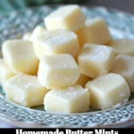 Plate of homemade butter mints in pastel colors.