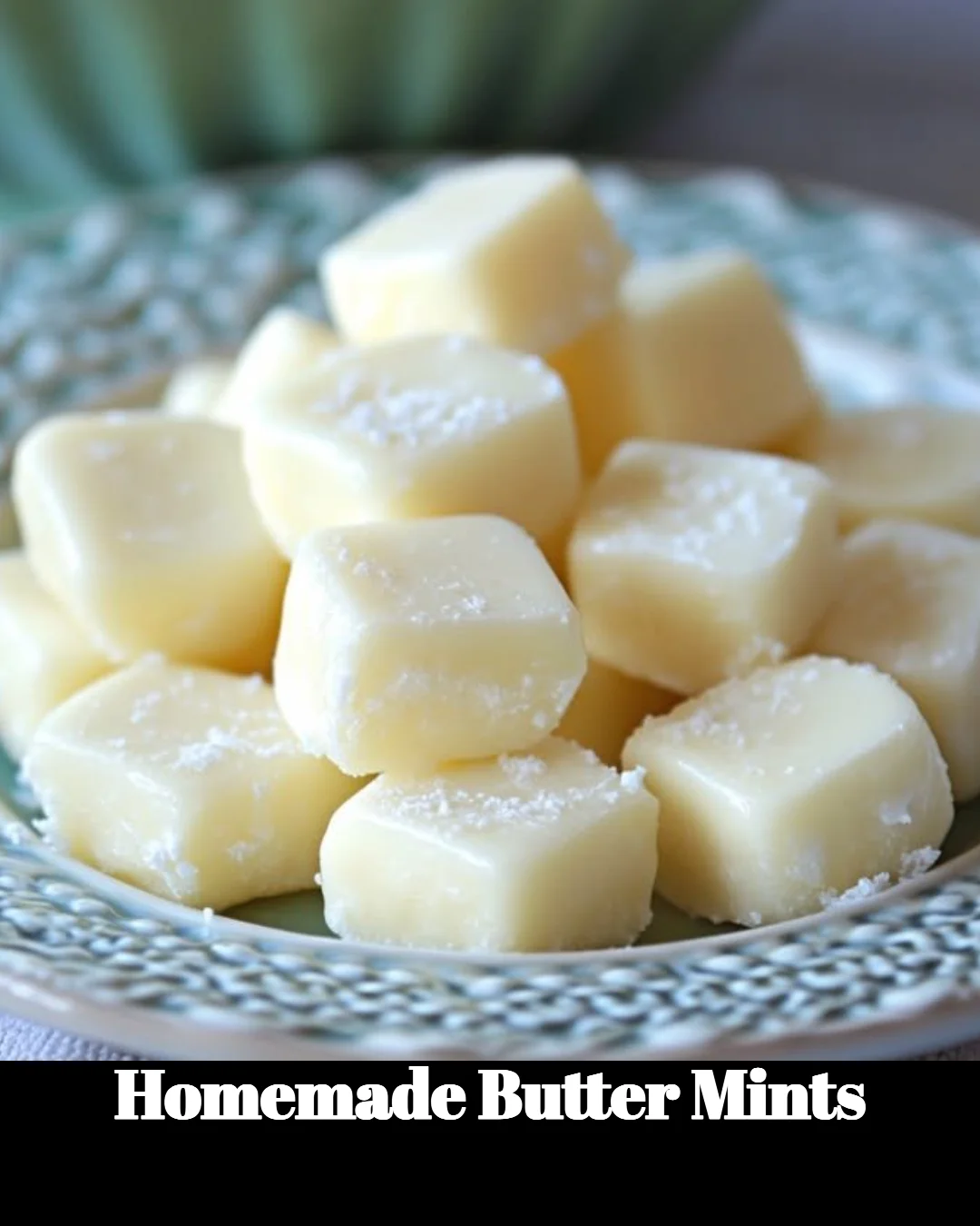 Plate of homemade butter mints in pastel colors.
