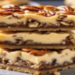 Homemade caramel pecan bars topped with rich caramel and crunchy pecans