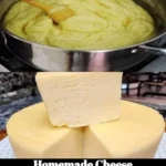 Delicious homemade cheese served on a wooden board with herbs and spices.