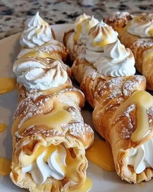 Lemon Meringue Pie Cannolis showcasing a delicious dessert filled with lemon custard.