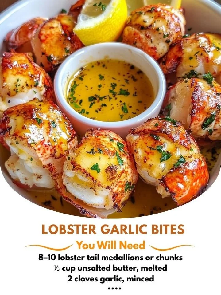 Delicious Lobster Garlic Bites served on a platter