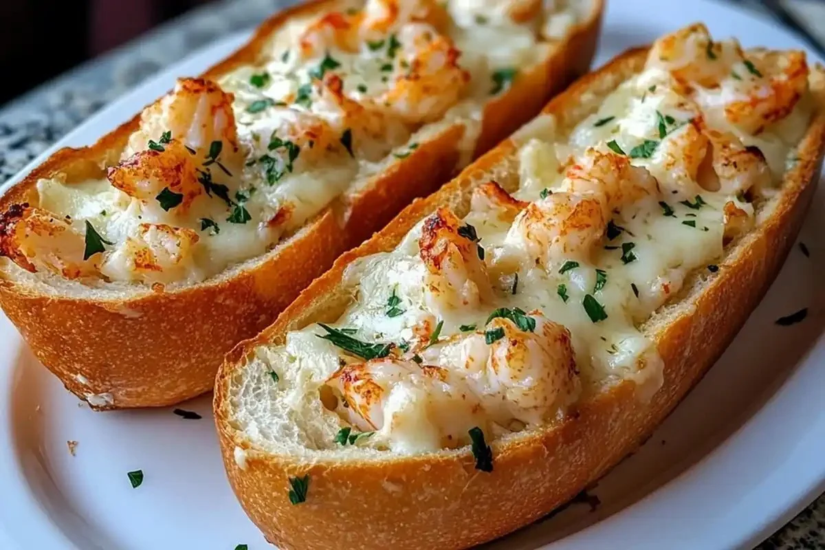 Delicious Lobster Garlic Bread with melted butter and herbs on a rustic platter